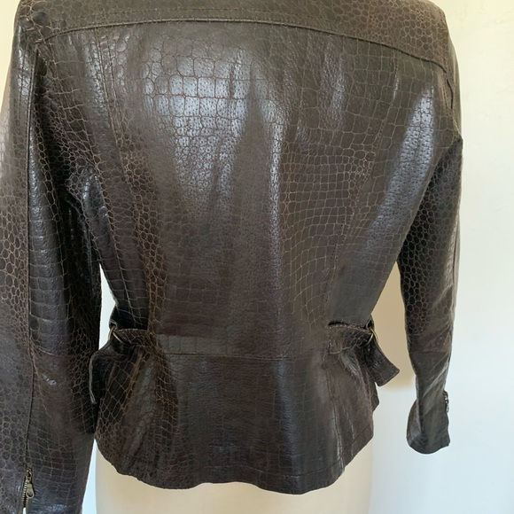 Stylish leather bomber moto jacket. - Picture 3 of 6